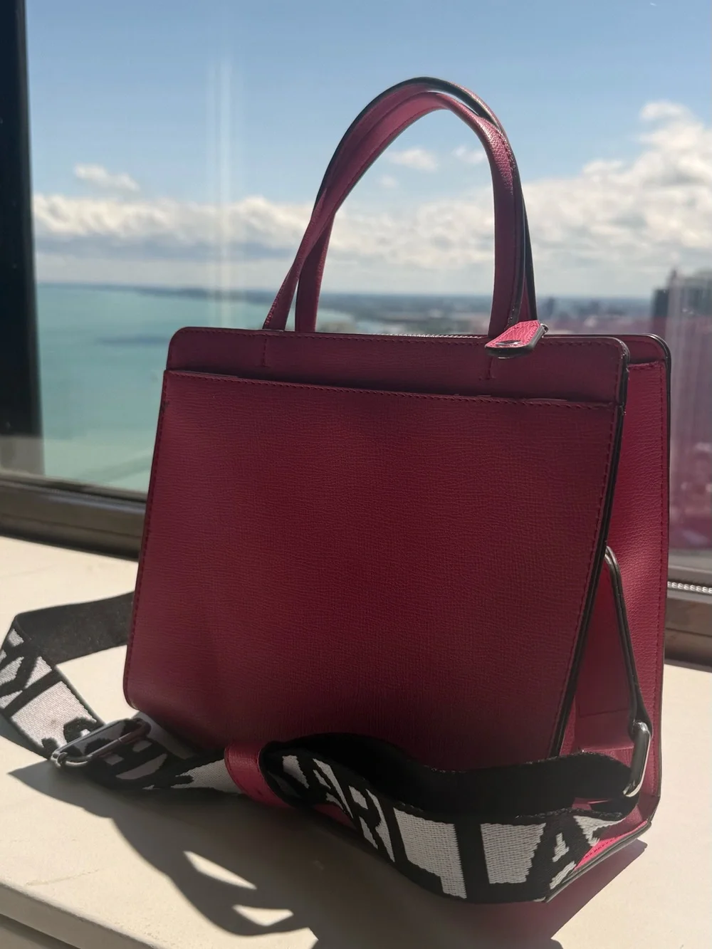 Red/Pink Structured Tote Bag by Karl Lagerfeld